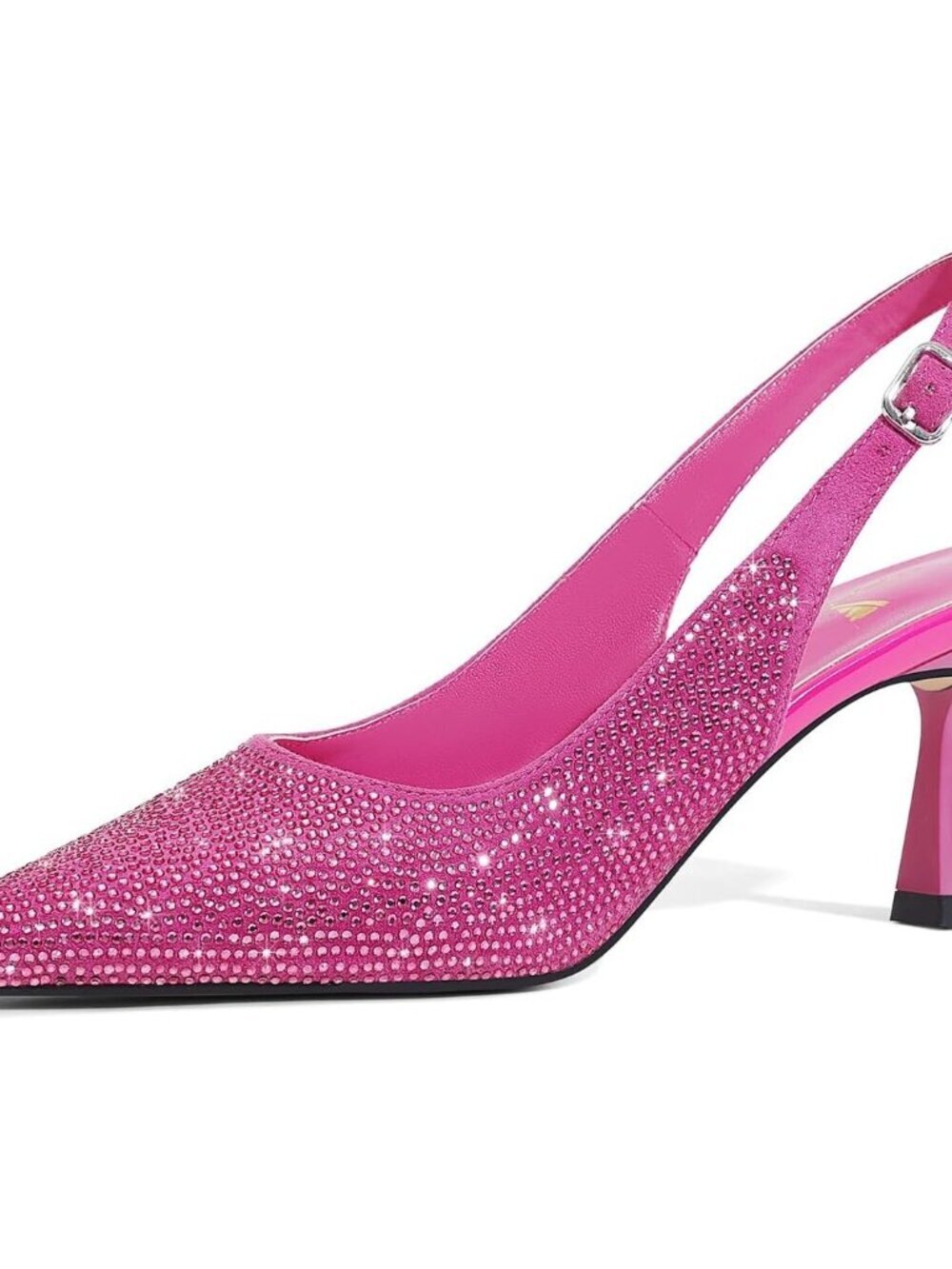 Women's Hot Pink Kitten Slingback Low Heels Dress Shoes Closed Toe Pumps